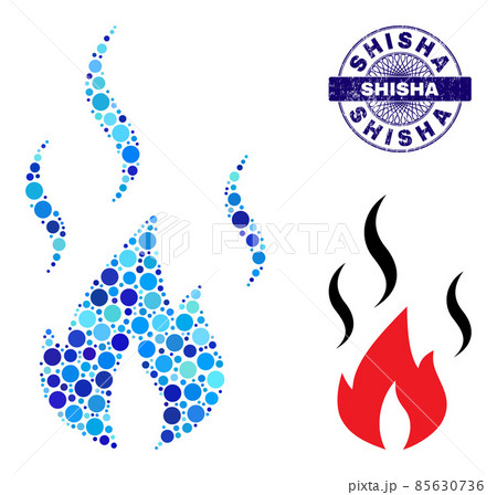 Distress SHISHA Round Guilloche Seal Stamp and Fire Smoke Composition Icon of Round Dots 85630736