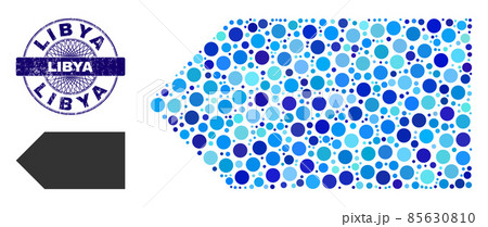 Grunge LIBYA Round Guilloche Seal and Direction Left Collage Icon of Round Dots Grunge LIBYA Round Guilloche Seal and Direction Left Collage Icon of Round Dots 85630810