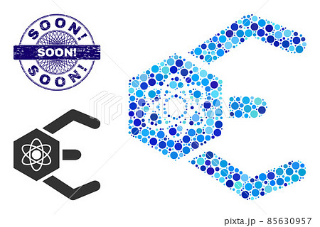 Distress SOON! Round Guilloche Seal and Atomic Bot Collage Icon of Round Dots 85630957