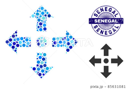 Distress SENEGAL Round Guilloche Seal Stamp and Expand Arrows Mosaic Icon of Round Dots 85631081
