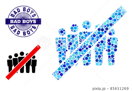 Distress BAD BOYS Round Guilloche Stamp and Stop People Crowd Composition Icon of Round Dots 85631269