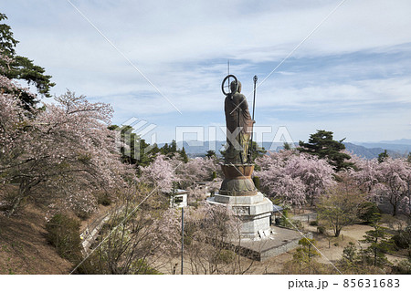 満開の桜並木に立つ子育て地蔵菩薩 満開の桜並木に立つ子育て地蔵菩薩 85631683