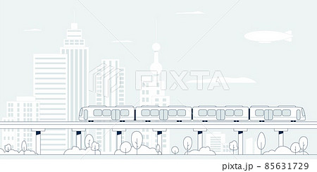 City subway. Train on bridge, metro landscape scene. Urban railway road outline, modern flat transportation and infrastructure recent vector concept City subway. Train on bridge, metro landscape scene. Urban railway road outline, modern flat transportation and infrastructure recent vector concept 85631729