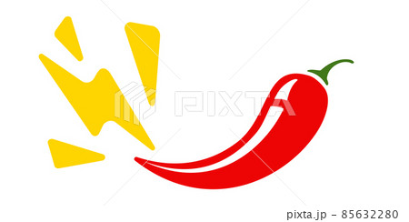 Vector illustration of hot chilli pepper with lightning. Vector emblem jalapeno or chilli pepper 85632280