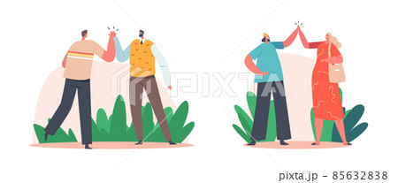 Informal Greetings, Happy People Giving High Five Isolated on White Background. Cheerful Friends and Colleagues Joy 85632838