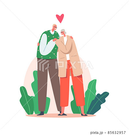 Happy Old Man and Woman Embracing and Hugging. Loving Elderly Couple Romantic Relations. Aged Characters Dating 85632957
