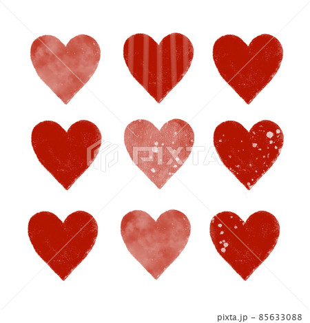 Hand drawn red hearts illustration isolated on white background. Bright pattern for Saint Valentine's day. Watercolor ornament. Cute cartoon drawing. Love, tenderness, care and friendship concept 85633088