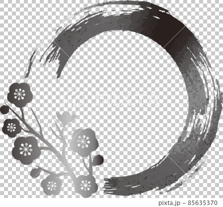 円形の水墨画 花 黒フレーム 円形の水墨画 花 黒フレーム 円形水墨画 花の作品 アート#ゼンタングル