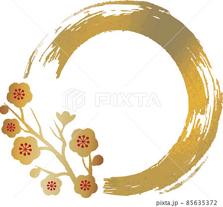 梅 うめ 墨絵 水墨画 水彩 輪 フレーム ふきだし 枠 花 春 コピー