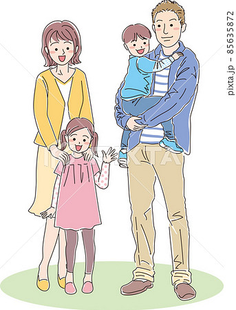 Family Of 4 Clean Line Stock Illustration