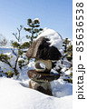 雪景色にたつ庭の石灯籠 85636538
