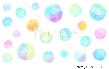 水彩で描いた水玉模様(虹色） 85638452