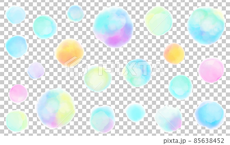 水彩で描いた水玉模様(虹色） 85638452