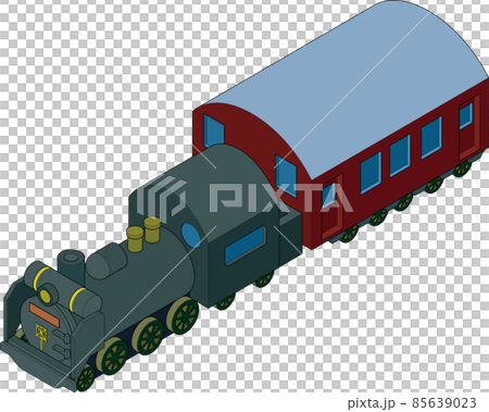 主線ありのsl蒸気機関車のアイソメトリックスタイルイラスト のイラスト素材