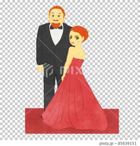 A woman in a bright red dress and a man in a... - Stock Illustration ...
