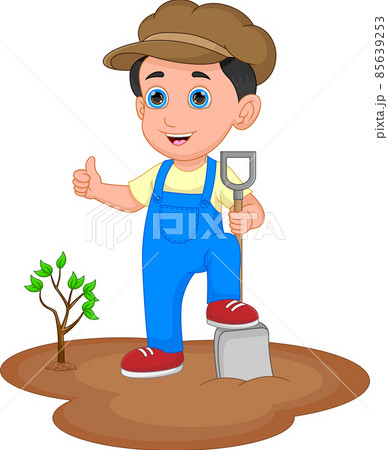 gardening boy planting trees thumbs up 85639253