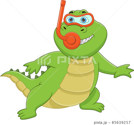 funny crocodile pose with snorkeling equipment funny crocodile pose with snorkeling equipment 85639257