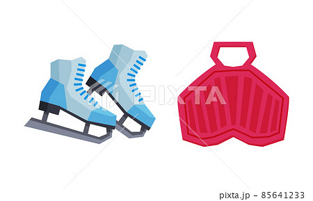 Ice Skates and Snow Saucer for Downhill Sliding and Surface Gliding Vector Set 85641233