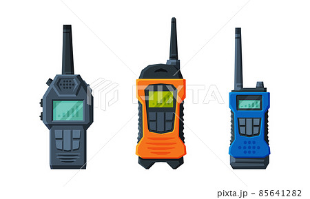 Handheld Transceiver or Walkie-talkie as Portable Radio Device with Antenna Vector Set Handheld Transceiver or Walkie-talkie as Portable Radio Device with Antenna Vector Set 85641282