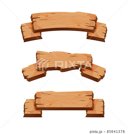 Wooden Empty Signboard Plank of Brown Timber Material Vector Set 85641378