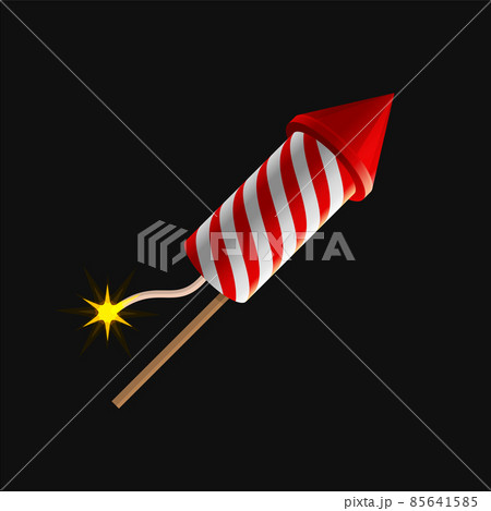 Firecracker and Pyrotechnic Firework on Black Background. Vector 85641585