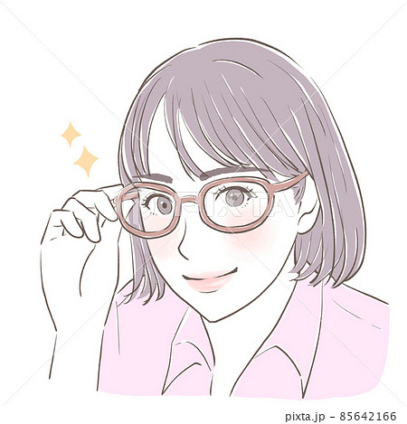 メガネをもつ笑顔の女性 ピンクのシャツのイラスト素材 [85642166] - PIXTA