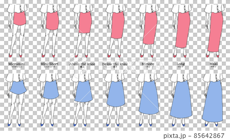 スカート丈種類 単色のイラスト素材