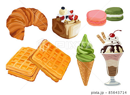 Set of colorful cartoon bakery and dessert. Vector illustration. Set of colorful cartoon bakery and dessert. Vector illustration. 85643714
