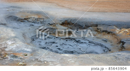 Boiling mudpool in Hverir, Namafjall in northern Iceland Boiling mudpool in Hverir, Namafjall in northern Iceland 85643904