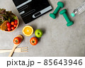 Diet and Healthy life loss weight exercise Concept. Fresh fruits salad vegetable with Weight scale 85643946