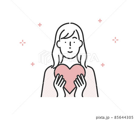 ハートを手に持つ女性のイメージイラスト素材 85644305