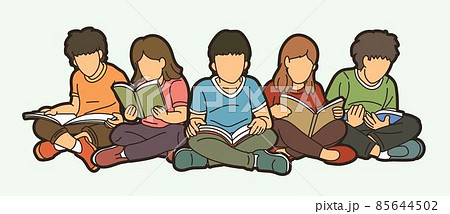 Group of Children Reading Books Together Cartoon Silhouette Graphic Vector Group of Children Reading Books Together Cartoon Silhouette Graphic Vector 85644502