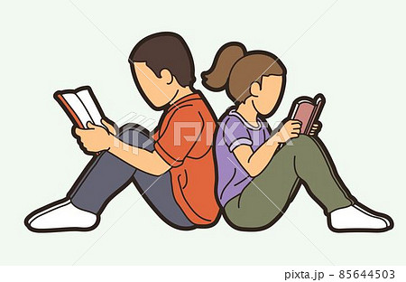 Group of Children Reading Books Together Cartoon Silhouette Graphic Vector Group of Children Reading Books Together Cartoon Silhouette Graphic Vector 85644503