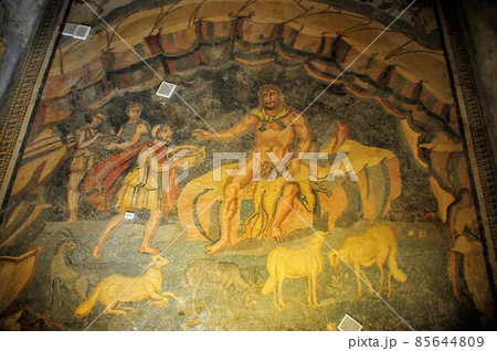 イタリア、シチリア島、ピアッツァ・アルメリーナ、カサーレの古代ローマの別荘のモザイク 85644809