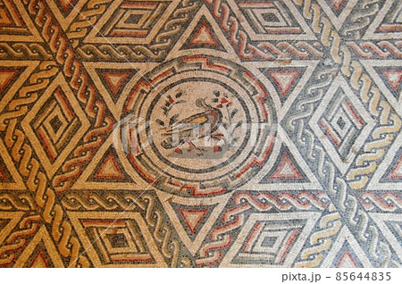 イタリア、シチリア島、ピアッツァ・アルメリーナ、カサーレの古代ローマの別荘、モザイクで飾られた床 イタリア、シチリア島、ピアッツァ・アルメリーナ、カサーレの古代ローマの別荘、モザイクで飾られた床 85644835