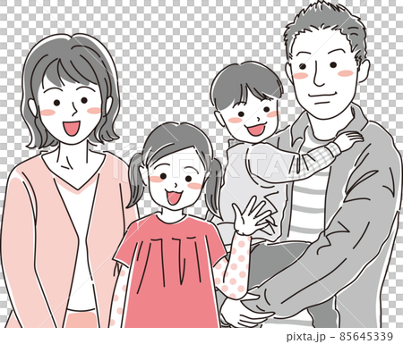 Clean line_Simple color_Upper body_Family of 4 people 85645339