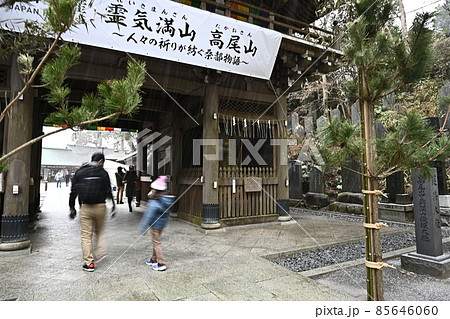 厳寒　雪が降り始めた仁王門　 85646060