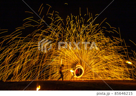 Fire show on the beach at night in Phuket, Thailand Fire show on the beach at night in Phuket, Thailand 85646215