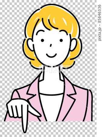 笑顔で下の方向を指差しているスーツ姿の可愛い女性 ビジネスパーソン イラスト ベクター 笑顔で下の方向を指差しているスーツ姿の可愛い女性 ビジネスパーソン イラスト ベクター 85646336