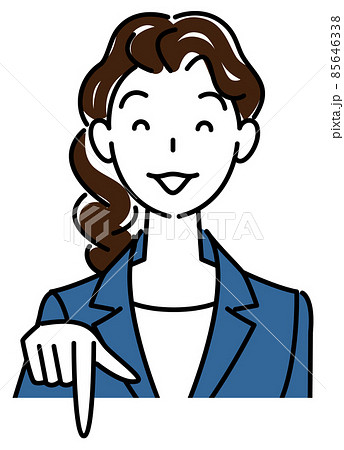 笑顔で下の方向を指差しているスーツ姿の可愛い女性 ビジネスパーソン イラスト ベクター 笑顔で下の方向を指差しているスーツ姿の可愛い女性 ビジネスパーソン イラスト ベクター 85646338