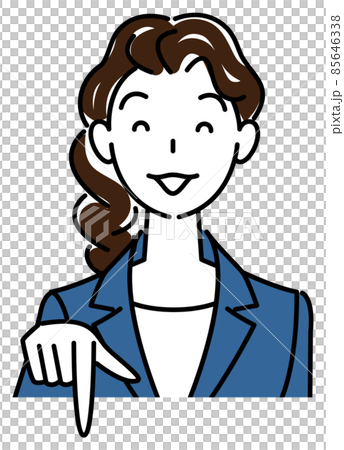 笑顔で下の方向を指差しているスーツ姿の可愛い女性 ビジネスパーソン イラスト ベクター 笑顔で下の方向を指差しているスーツ姿の可愛い女性 ビジネスパーソン イラスト ベクター 85646338