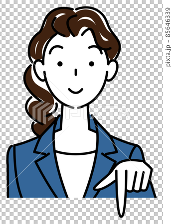 笑顔で下の方向を指差しているスーツ姿の可愛い女性 ビジネスパーソン イラスト ベクター 笑顔で下の方向を指差しているスーツ姿の可愛い女性 ビジネスパーソン イラスト ベクター 85646339