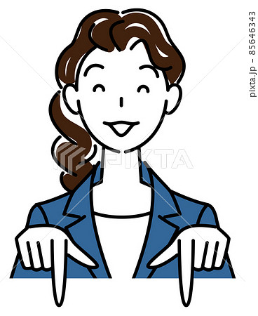 笑顔で下の方向を指差しているスーツ姿の可愛い女性 ビジネスパーソン イラスト ベクター 笑顔で下の方向を指差しているスーツ姿の可愛い女性 ビジネスパーソン イラスト ベクター 85646343