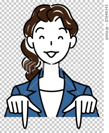 笑顔で下の方向を指差しているスーツ姿の可愛い女性 ビジネスパーソン イラスト ベクター 笑顔で下の方向を指差しているスーツ姿の可愛い女性 ビジネスパーソン イラスト ベクター 85646343