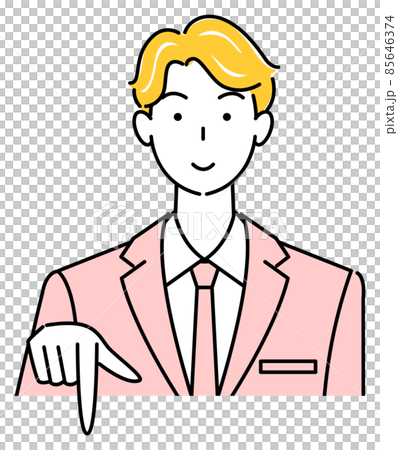 笑顔で下の方向を指差しているスーツ姿の可愛い男性 ビジネスパーソン イラスト ベクター 笑顔で下の方向を指差しているスーツ姿の可愛い男性 ビジネスパーソン イラスト ベクター 85646374