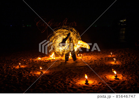 Fire show on the beach at night in Phuket, Thailand Fire show on the beach at night in Phuket, Thailand 85646747