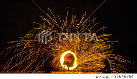 Fire show on the beach at night in Phuket, Thailand 85646764
