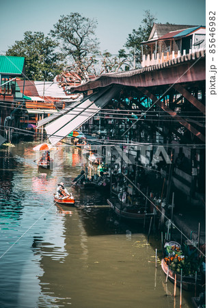 Damnoen Floating Market during covid in Ratchaburi province, Thailand 85646982