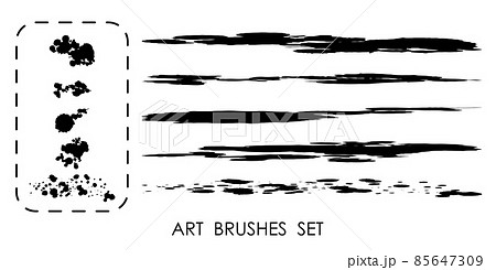 paint droped ART BRUSHES SET. Careless blots and dots. Texture of old poster back. Vector 85647309