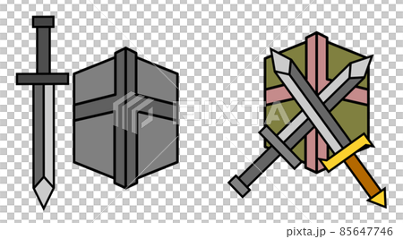 攻撃する剣と守備をする盾の武具イラスト 攻撃する剣と守備をする盾の武具イラスト 85647746